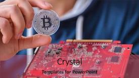  Presentation with bitcoins - Cool new presentation design with stock scams - young man mining bitcoins backdrop and a coral colored foreground