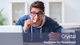  Presentation with bitcoins - Cool new slides with stock scams - young man mining bitcoins backdrop and a ocean colored foreground