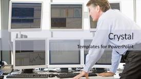  Presentation with trader - Presentation design featuring stock trader examining computer monitors background and a lemonade colored foreground