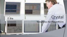  Presentation with trader - Cool new PPT theme with stock trader examining computer monitors backdrop and a  colored foreground