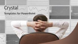  Presentation with trader - Amazing presentation theme having stock trader looking at monitors backdrop and a light gray colored foreground