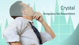  Presentation with trader - PPT theme featuring stock trader looking at monitors background and a  colored foreground