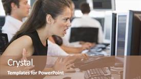  Presentation with trader - Amazing slide deck having stock trader looking exasperatedly at monitor backdrop and a coral colored foreground