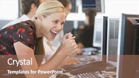  Presentation with trader - Audience pleasing slide deck consisting of stock trader overjoyed looking at monitor backdrop and a coral colored foreground