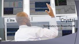  Presentation with stock broker - Presentation theme featuring stock trader talking animatedly background and a light blue colored foreground