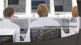  Presentation with stock broker - Beautiful PPT theme featuring stock traders viewing monitors backdrop and a light gray colored foreground