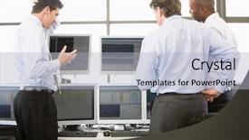  Presentation with stock broker - Colorful theme enhanced with stock traders viewing monitors backdrop and a light blue colored foreground