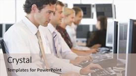  Presentation with computers - Theme with stock traders working at computers background and a soft green colored foreground