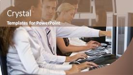  Presentation with computers - Amazing PPT layouts having stock-traders-working-at-computers backdrop and a coral colored foreground