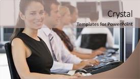  Presentation with computers - Audience pleasing PPT layouts consisting of stock traders working at computers backdrop and a coral colored foreground