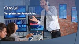  Presentation with working - Audience pleasing slide set consisting of stock traders working in office backdrop and a ocean colored foreground