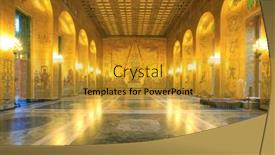  Presentation with venue - Audience pleasing PPT theme consisting of stockholm-sweden-december-23-interior backdrop and a gold colored foreground