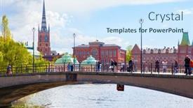  Presentation with pedestrian bridge - Slide set enhanced with stockholm-sweden-may-21-2015 background and a sky blue colored foreground