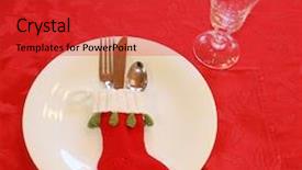  Presentation with christmas winter a table - Audience pleasing presentation theme consisting of stocking goods - christmas dinner table setting backdrop and a red colored foreground