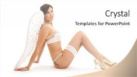  Presentation with angel - Presentation theme consisting of stocking goods - picture of brunette angel girl background and a  colored foreground