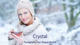  Presentation with hot tea - Theme having stocking goods - smiling woman drinking a cup background and a sky blue colored foreground