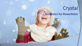  Presentation with snow - Theme having stocking goods - woman with cap and scarf background and a  colored foreground