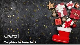  Presentation with christmas stocking - Audience pleasing theme consisting of stockings - christmas presents flowing backdrop and a dark gray colored foreground