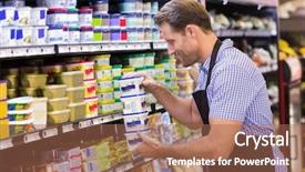  Presentation with products supermarket - Audience pleasing presentation theme consisting of stockings - smiling handsome taking a dairy backdrop and a coral colored foreground