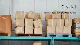  Presentation with warehouse - Beautiful PPT layouts featuring stockpile - small warehouse with cardboard boxes backdrop and a light gray colored foreground