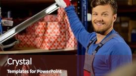  Presentation with spare parts warehouse - Slides enhanced with stockpile - worker on a automotive spare background and a tawny brown colored foreground