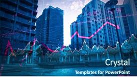  Presentation with shares - Slides featuring stocks and shares against buildings against sky on sunny day background and a ocean colored foreground