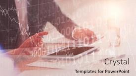  Presentation with shares - Colorful PPT layouts enhanced with stocks and shares against business people using tablet backdrop and a lemonade colored foreground