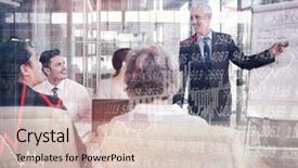  Presentation with shares - Cool new PPT theme with stocks and shares against businessman interacting with colleagues backdrop and a lemonade colored foreground