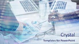  Presentation with shares - Slides having stocks and shares against businesspeople discussing document in office background and a sky blue colored foreground