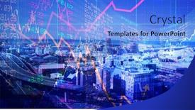  Presentation with shares - Slides with stocks and shares against cityscape against sky background and a light blue colored foreground