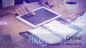  Presentation with shares - Slide set with stocks and shares against creative businessman using a tablet background and a light blue colored foreground