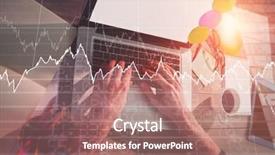  Presentation with shares - Cool new presentation design with stocks and shares against cropped image of graphic designer using laptop backdrop and a coral colored foreground