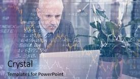  Presentation with shares - PPT layouts with stocks and shares against focused businessman working on laptop background and a light blue colored foreground