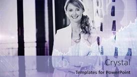  Presentation with shares - PPT theme with stocks and shares against smiling businesswoman leaning on whiteboard background and a light blue colored foreground