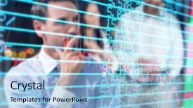  Presentation with shares - PPT theme consisting of stocks and shares against thoughtful businessman in office background and a light blue colored foreground