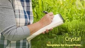  Presentation with taking notes - Beautiful presentation featuring stocktaking - mature woman in a greenhouse backdrop and a tawny brown colored foreground