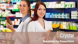  Presentation with drugs - Presentation theme enhanced with stocktaking - pharmacist with female assistant background and a coral colored foreground