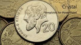  Presentation with philosopher - PPT theme having stoic - coins of cyprus greek philosopher background and a coral colored foreground