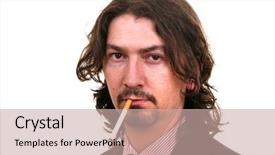  Presentation with cigarette - PPT theme having stoic - young businessman his cigarette isolated background and a  colored foreground