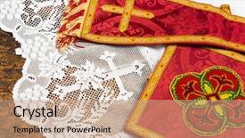  Presentation with damask - Colorful PPT theme enhanced with stole - antique red damask maniple backdrop and a coral colored foreground