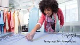  Presentation with work - Audience pleasing presentation theme consisting of stole - attractive female fashion designer backdrop and a light blue colored foreground