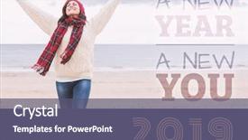  Presentation with happy new year 2022 - Colorful slides enhanced with stole - digital composite of happy new backdrop and a violet colored foreground