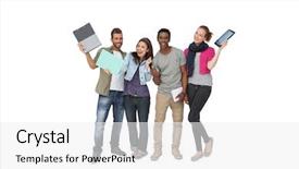  Presentation with casual young people - Colorful presentation enhanced with stole - full length of casual young backdrop and a white colored foreground