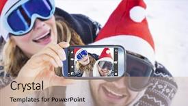  Presentation with trophy award hand holding - Beautiful slide deck featuring stole - hand holding smartphone showing backdrop and a coral colored foreground