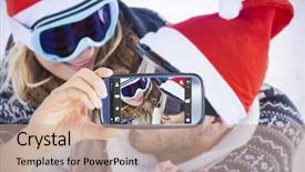  Presentation with hand holding puzzle piece - Colorful PPT theme enhanced with stole - hand holding smartphone showing backdrop and a coral colored foreground