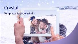  Presentation with hands holding black tablet - Beautiful presentation theme featuring stole - hand holding tablet pc backdrop and a sky blue colored foreground