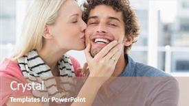  Presentation with kissing booth - Theme enhanced with stole - happy casual young woman kissing background and a coral colored foreground