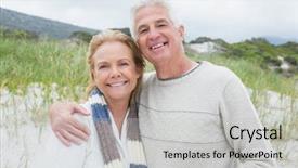  Presentation with honolulu senior on a beach - Slide deck enhanced with stole - portrait of a happy senior background and a light gray colored foreground