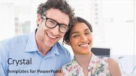  Presentation with casual young people - Audience pleasing slide deck consisting of stole - portrait of a smiling casual backdrop and a light blue colored foreground