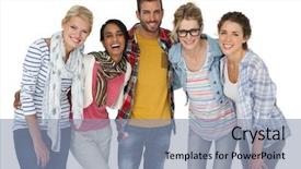  Presentation with people - Slide set having stole - portrait of casually dressed young background and a light blue colored foreground